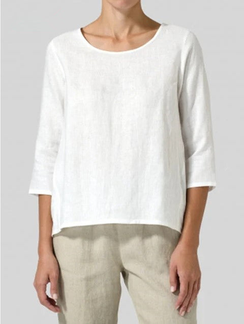 Cotton and linen large size women's seven-quarter sleeve casual loose T-shirt m302433