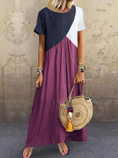 New geometric contrasting color splicing dress summer beach dress m301345