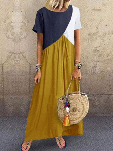 New geometric contrasting color splicing dress summer beach dress m301345