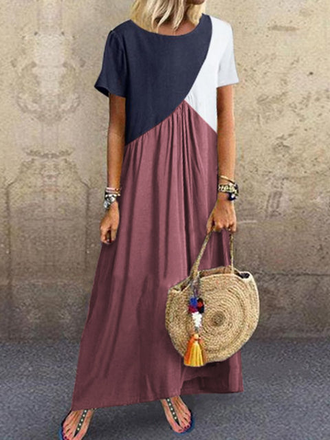 New geometric contrasting color splicing dress summer beach dress m301345