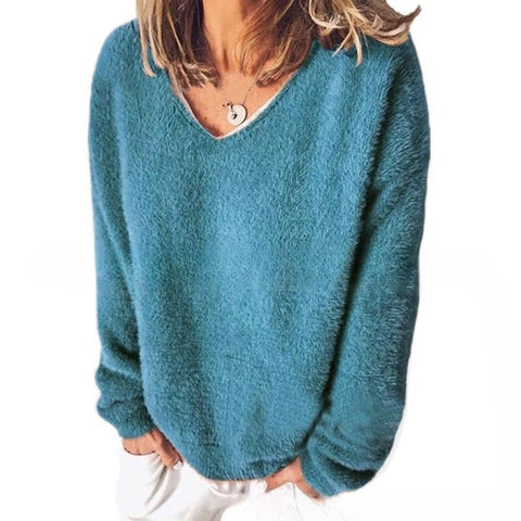 Autumn women's new v-neck long-sleeved loose casual sweater fleece shirt m302117