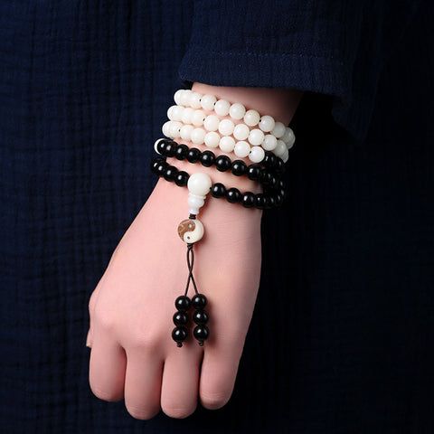 White Bodhi Ebony Buddha Beads 108 Hunyuan Beads Taoist Rosary Beads Bracelet m3331295
