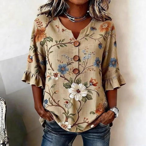 3D digital printing floral pattern women's long-sleeved buckle cardigan top m302703