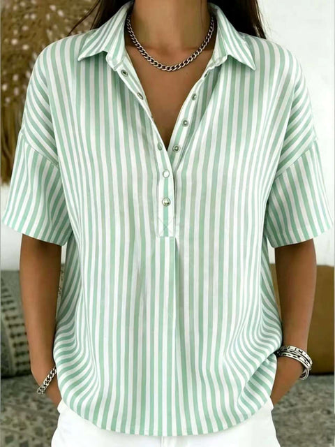 Women's fashion casual striped short-sleeved shirt lapel m302741