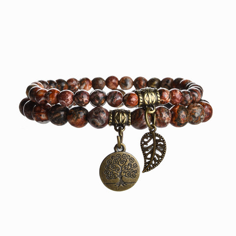 Tree of Life Leaf Pendant Set Bracelet Colorful Tiger Eye Amethyst Agate Bracelet m3331289