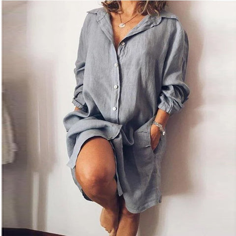 Independent Station cotton and linen medium and long-sleeved solid color cardigan single-breasted shirt m302063
