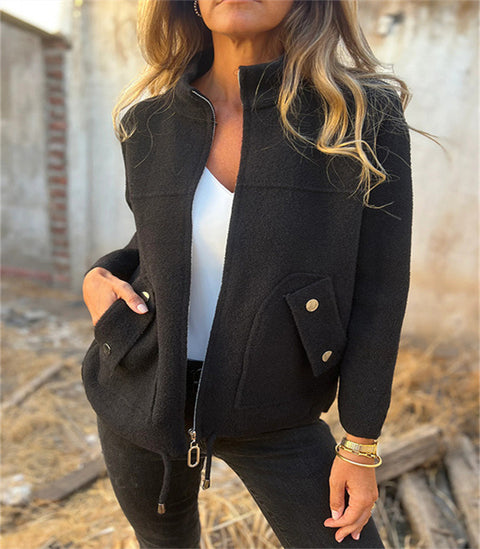 Women's casual woolen lapel tether false pocket blazer m302097