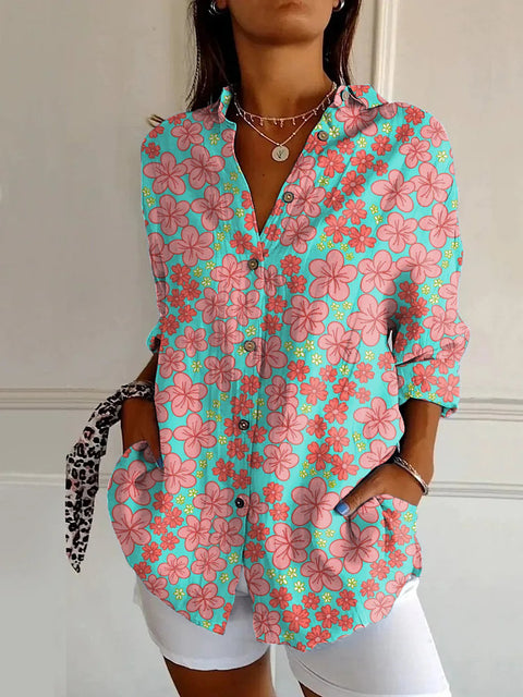 Summer trend long-sleeved shirt flower pattern printing 3D shirt m301226