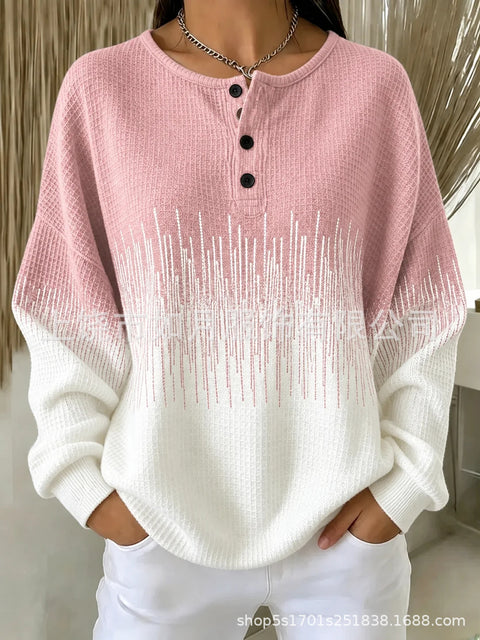 Long Sleeve 4 Button 3D Printed Loose Casual Women's Sweater FF303292