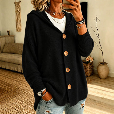 Knopf gestrickter Kapuzen-Cardigan Pullover Jacke m303202
