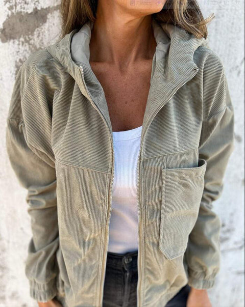 simple style corduroy hooded jacket for women m302045