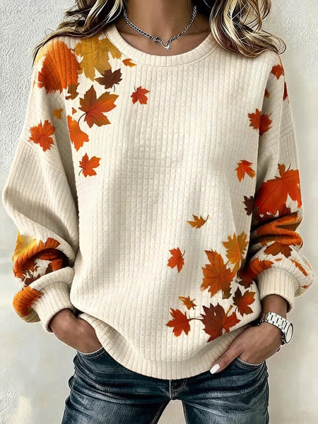 Waffle long-sleeved crew neck sweater literary retro FF303287