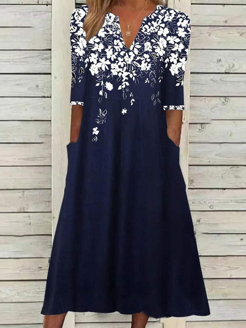 Floral pattern shading print dress m302909