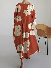 Loose Crew Neck Fashion Premium Long Sleeve Printed Dress m301044