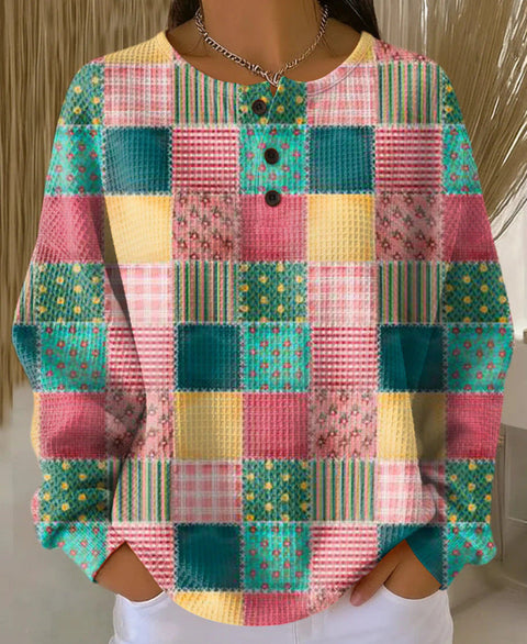 New retro 3D digital printing three-button stand-up collar Polo sweater m302116