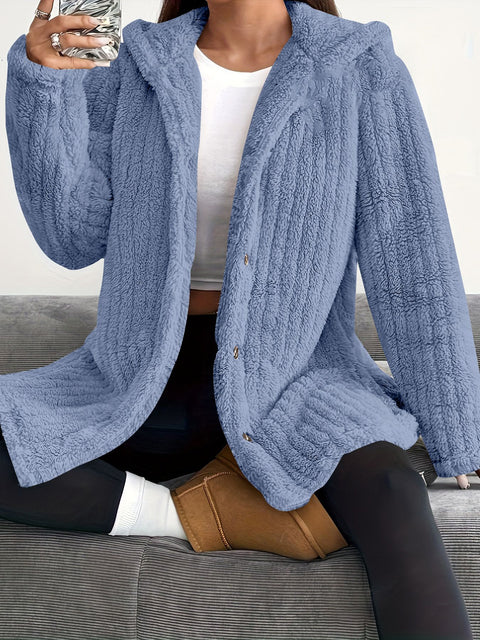 Autumn and winter women's clothing solid color long-sleeved hooded loose plush jacket women's m301910