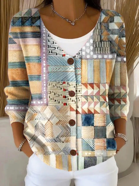 Imitation sweater women's European and American style new loose v-neck long-sleeved cardigan m301888