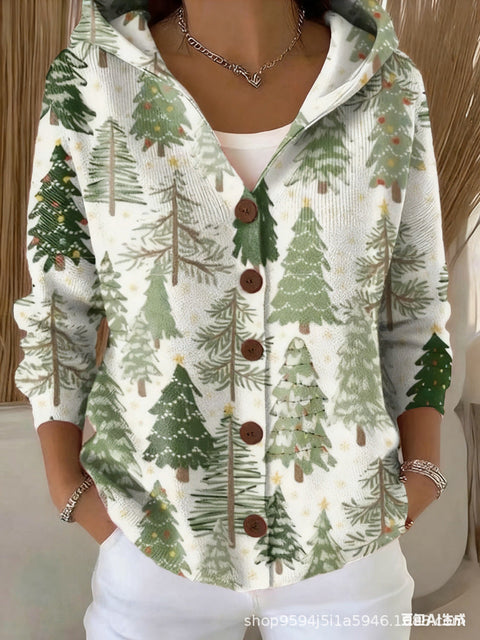 New black button hooded cardigan women's pure leisure fashion sweater jacket women's Christmas m302115
