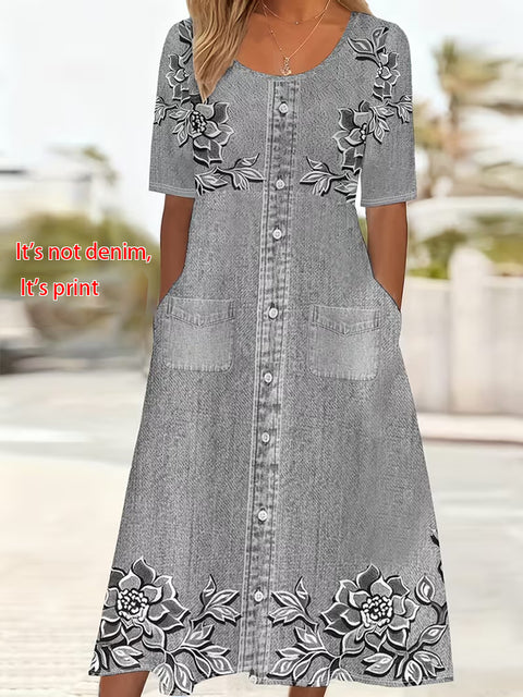 Mid-waist women's casual crew neck printed pendulum women's dress m302399