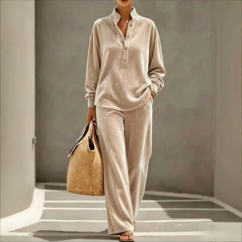 Fashion Golden Velvet Long Sleeve Top Pants Set m303225