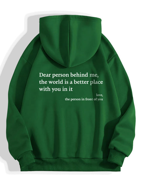 Women's fleece sweater plain letter print kangaroo pocket drawstring print hoodie m301967