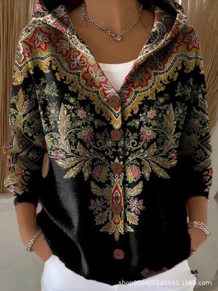 New black button hooded cardigan women's pure leisure fashion sweater jacket women's Christmas m302115