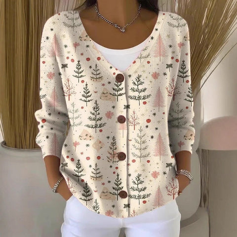 Button women's printed long-sleeved top m302156