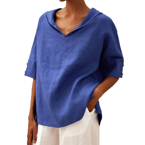Women's solid color cotton and linen loose hooded top T-shirt m301294