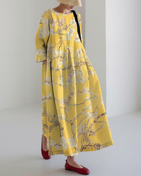 Loose Crew Neck Fashion Premium Long Sleeve Printed Dress m301044