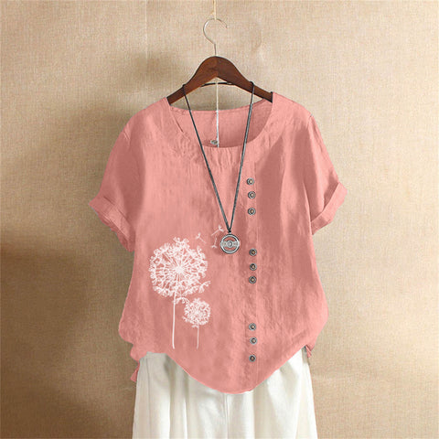 Large size casual loose cotton and linen short-sleeved pullover T-shirt cotton and linen women's clothing large size women's clothing m302737