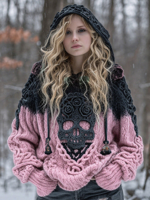 Autumn and winter loose hooded top casual shoulder retro women's printed sweater m302036