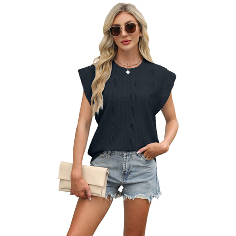 Spring and summer new round neck loose short-sleeved T-shirt jacquard top vest women's m302687
