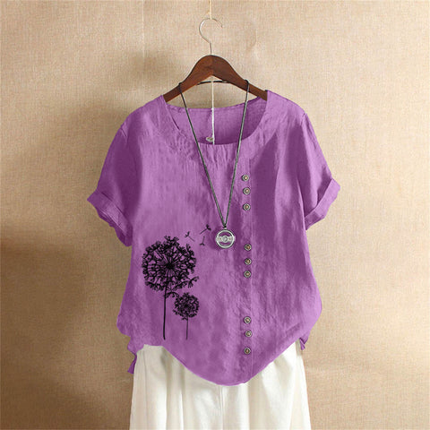 Large size casual loose cotton and linen short-sleeved pullover T-shirt cotton and linen women's clothing large size women's clothing m302737
