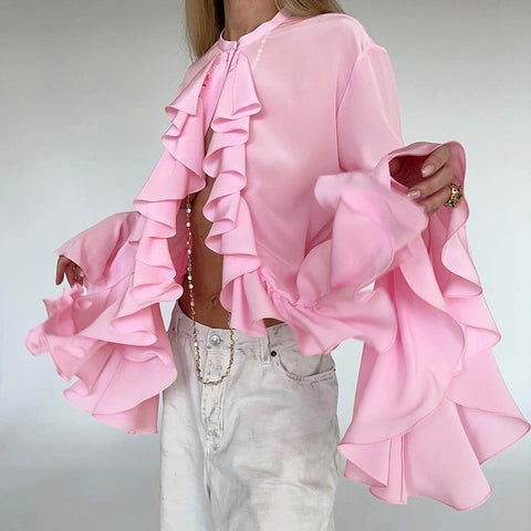 Feeling ruffle edge long-sleeved shirt autumn and winter new temperament high-end cardigan top m301824