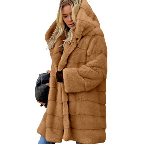 Street hipster no belt solid color long sleeve artificial fur hooded warm fur jacket autumn m302144