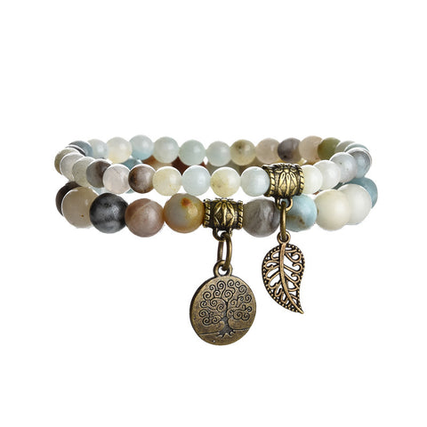 Tree of Life Leaf Pendant Set Bracelet Colorful Tiger Eye Amethyst Agate Bracelet m3331289