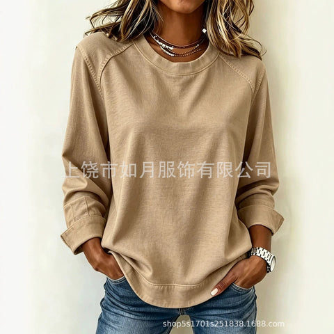 3D printed long-sleeved loose splicing round neck women's sweater FF303273