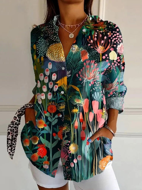 3D digital printing abstract pattern women's long shirt shoulder sleeve shirt m302463