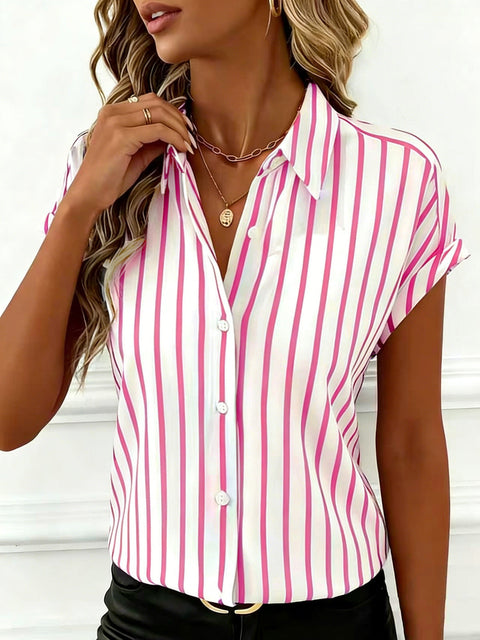 Summer new shoulder sleeves button striped women's shirt women's m302472