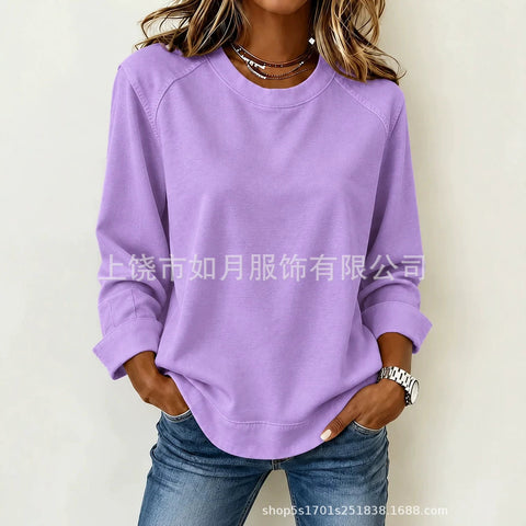 3D printed long-sleeved loose splicing round neck women's sweater FF303273