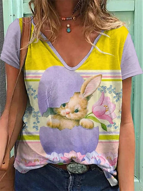 Spring new rabbit pattern printed short-sleeved crew neck T-shirt m302418