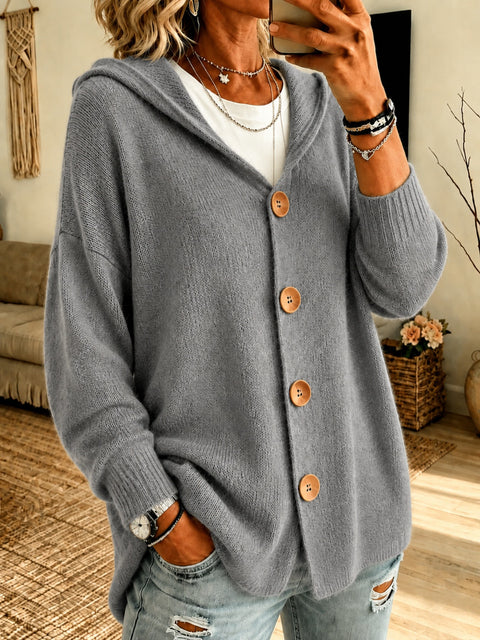 Knopf gestrickter Kapuzen-Cardigan Pullover Jacke m303202