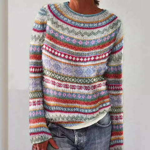 New sweater crew neck color matching loose fashion pullover knitted sweater m300454