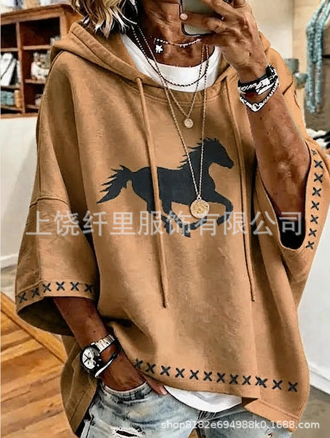 Casual hooded mid-sleeved women's fashion 3D printing casual foreign trade Amazon independent station women's sweater m303002