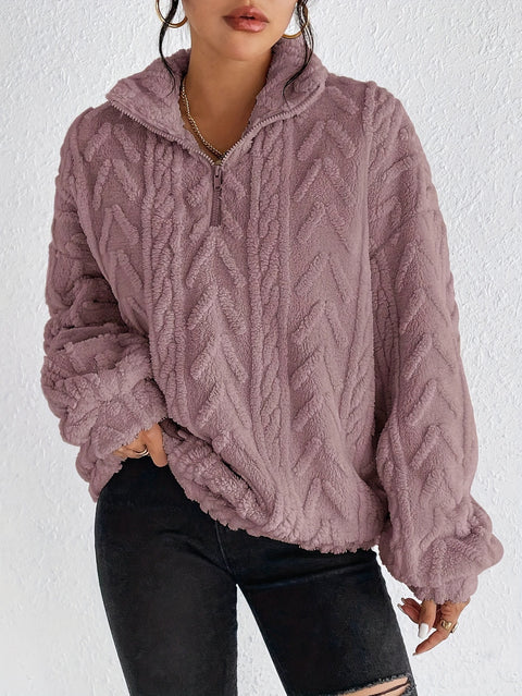 Double-sided plush latte casual zipper pullover top m302162