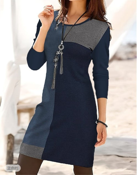 Women's mid-skirt round neck long sleeve geometric print dress m302908