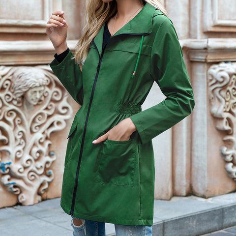 Autumn and winter new hooded waist rainproof clothing foreign trade zipper women's raincoat outdoor mountaineering jacket m301826