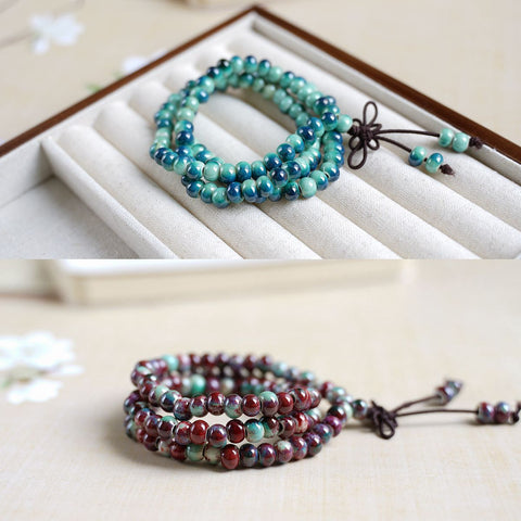 Play with three circles and stack 108 beads Jingdezhen ceramic bracelet ethnic style bracelet m3331303