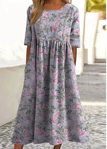 Up and down splicing pocket size printing large wide dress m302623-1
