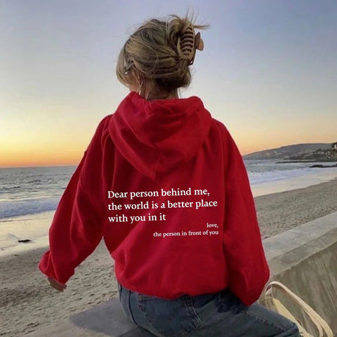 Women's fleece sweater plain letter print kangaroo pocket drawstring print hoodie m301967